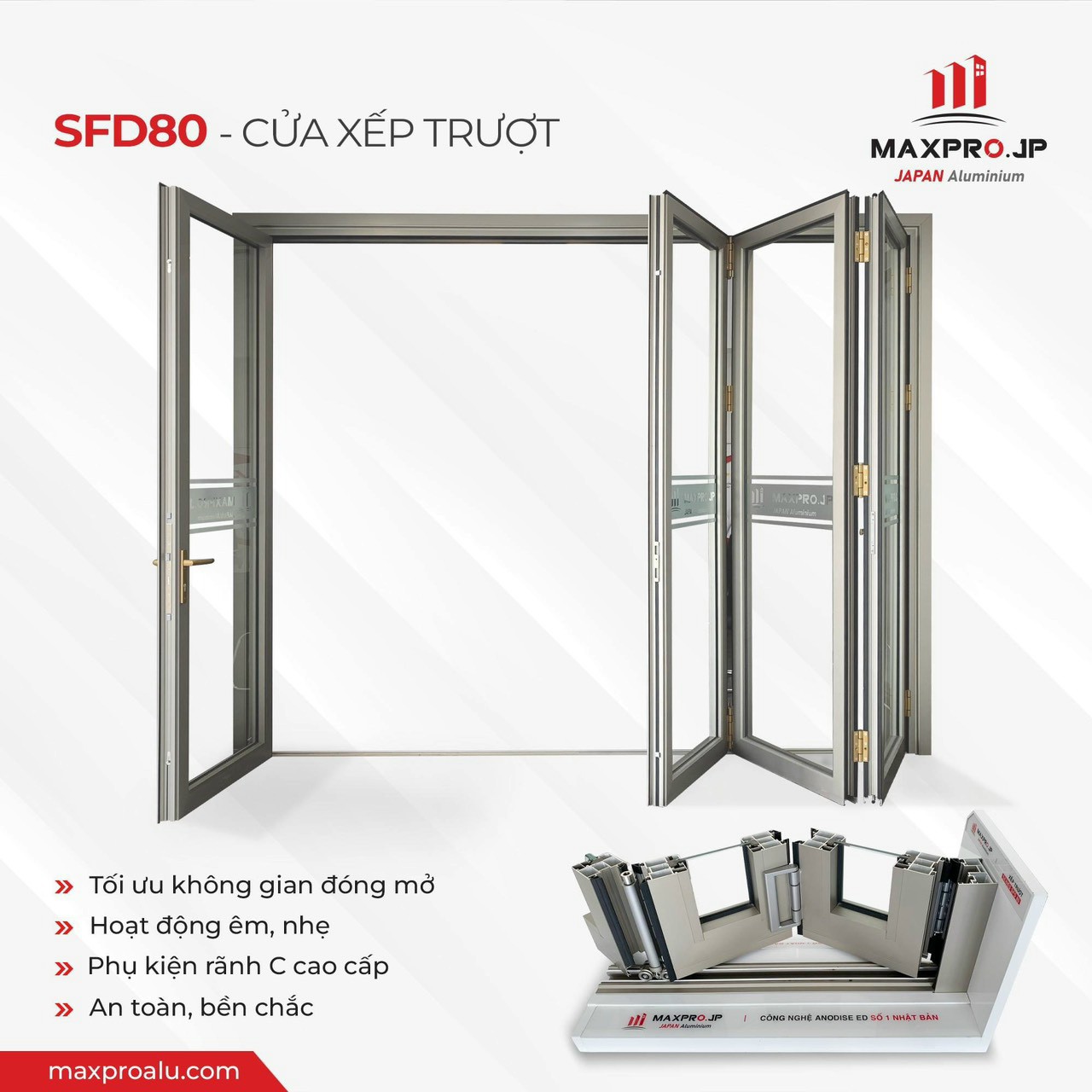 CỬA XẾP TRƯỢT CAO CẤP MAXPRO HỆ 80